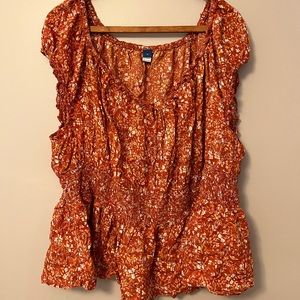 Old Navy Cinched Sweetheart Brown Floral Shirt